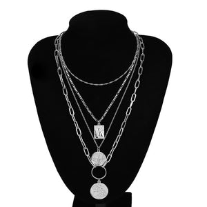 IngeSight.Z 3Pcs/Lot Multi Layered Virgin Mary Choker Necklace Collar Gold Color Carved Coin Pendant Necklaces for Women Jewelry