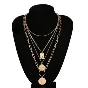 IngeSight.Z 3Pcs/Lot Multi Layered Virgin Mary Choker Necklace Collar Gold Color Carved Coin Pendant Necklaces for Women Jewelry