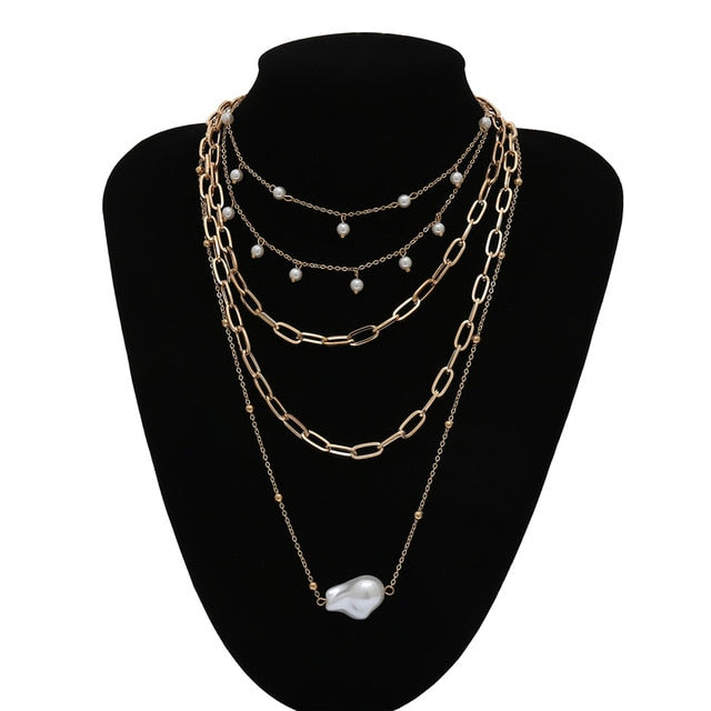 IngeSight.Z Bohemian Multi Layer Imitation Pearl Tassel Choker Necklace Collar Statement Pendant Necklace for Women Jewelry