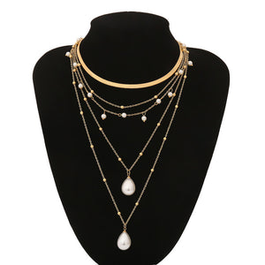 IngeSight.Z Bohemian Multi Layer Imitation Pearl Tassel Choker Necklace Collar Statement Pendant Necklace for Women Jewelry