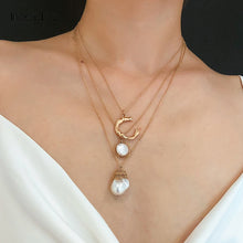 Load image into Gallery viewer, IngeSight.Z Fashion Multi Layered Simulated Pearl Choker Necklace Collar Statement Letter C Pendant Necklace Women Jewelry Gifts