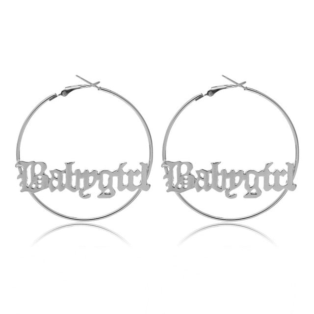 IngeSight.Z Punk Hyperbole Big Circle with Baby Femme Letter Hoop Earrings Women Fashion Jewelry Oorbellen Female