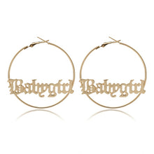 Load image into Gallery viewer, IngeSight.Z Punk Hyperbole Big Circle with Baby Femme Letter Hoop Earrings Women Fashion Jewelry Oorbellen Female