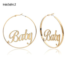 Load image into Gallery viewer, IngeSight.Z Punk Hyperbole Big Circle with Baby Femme Letter Hoop Earrings Women Fashion Jewelry Oorbellen Female
