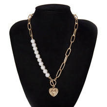 Load image into Gallery viewer, IngeSight.Z Punk Imitation Pearl Choker Necklace Collar Statement Gold Color Love Heart Lasso Pendant Necklace for Women Jewelry