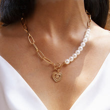 Load image into Gallery viewer, IngeSight.Z Punk Imitation Pearl Choker Necklace Collar Statement Gold Color Love Heart Lasso Pendant Necklace for Women Jewelry