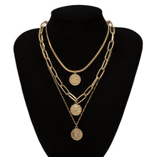 Load image into Gallery viewer, IngeSight.Z Punk Multi Layer Carved Coin Choker Necklace Collar Statement Gold Color Cuban Thick Pendant Necklaces Women Jewelry