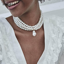 Load image into Gallery viewer, IngeSight.Z Punk Multi Layered Imitation Pearl Choker Necklace Collar Statement Boho Handmade Pendant Necklace for Women Jewelry