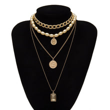 Load image into Gallery viewer, IngeSight.Z Punk Multi Layered Pearl Choker Necklace Collar Statement Virgin Mary Coin Crystal Pendant Necklace Women Jewelry