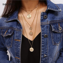 Load image into Gallery viewer, Ingesight.Z Boho 5 Multi Layer Long Adjustable Chain 4 Pendant Choker Necklace Fashion Coin Rune Queen Jewelry Female Women Gift