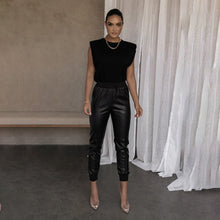 Load image into Gallery viewer, InstaHot Autumn Faux Leather Pant Trousers Slim Khaki Black High Waist Women 2020 Fashion Cargo Pant Streetwear Leisure Capris