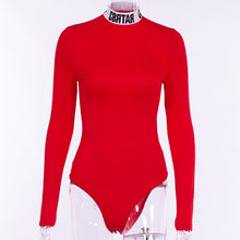 Load image into Gallery viewer, InstaHot Cotton Letter Printed Turtleneck Bodysuits Women Mock Neck Autumn Bodycon Tops Playsuits Elastic Party Fashion Body