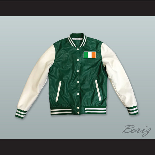 Ireland Green and White Lab Leather Varsity Letterman Jacket