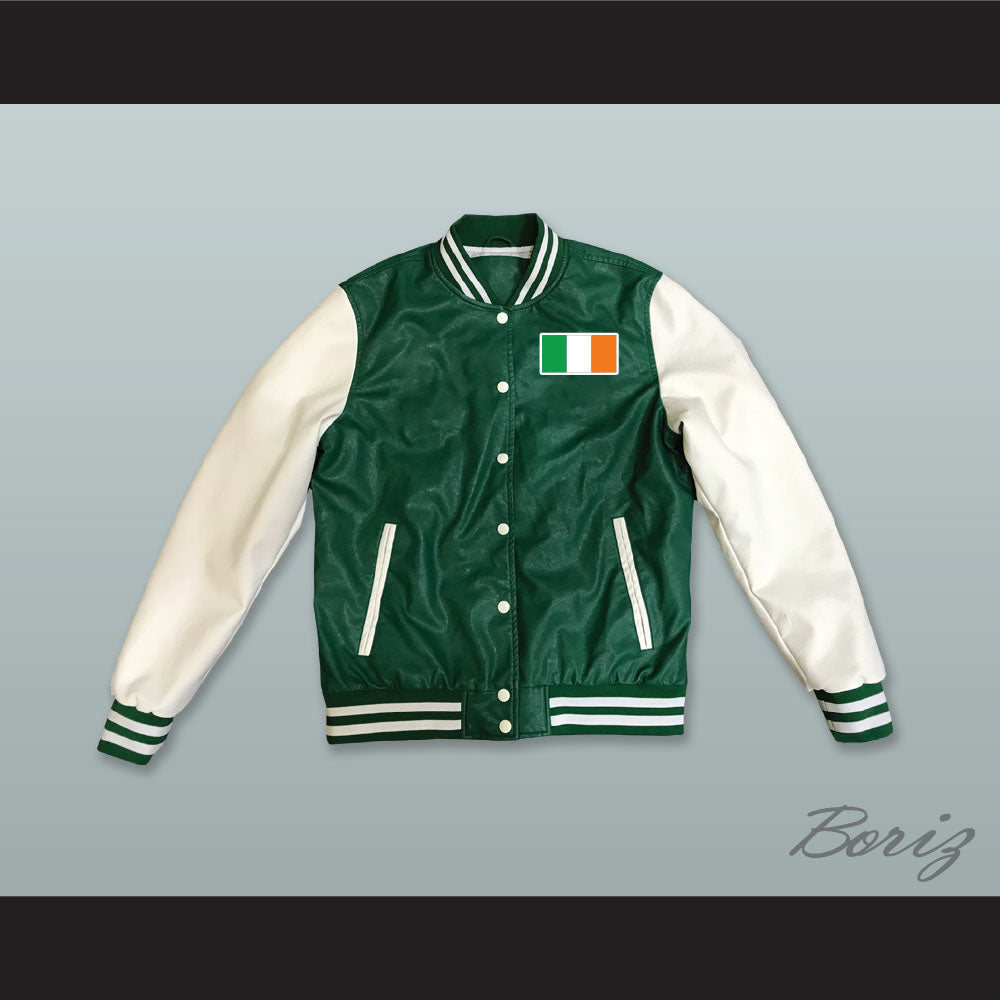 Ireland Green and White Lab Leather Varsity Letterman Jacket