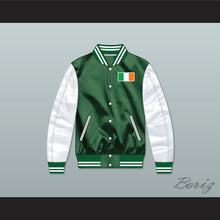Load image into Gallery viewer, Ireland Green/ White Varsity Letterman Satin Bomber Jacket