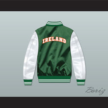 Load image into Gallery viewer, Ireland Green/ White Varsity Letterman Satin Bomber Jacket