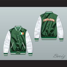 Load image into Gallery viewer, Ireland Green/ White Varsity Letterman Satin Bomber Jacket