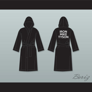 Iron Mike Tyson Black Satin Full Boxing Robe with Hood