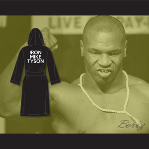 Iron Mike Tyson Black Satin Full Boxing Robe with Hood