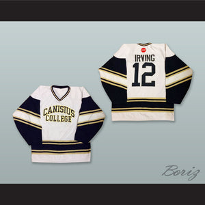 Irving 12 Canisius College White Navy Blue and Old Gold Hockey Jersey