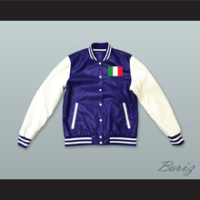 Load image into Gallery viewer, Italia Blue and White Lab Leather Varsity Letterman Jacket