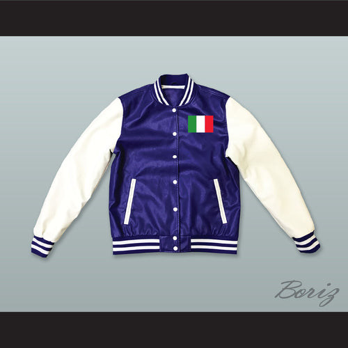 Italia Blue and White Lab Leather Varsity Letterman Jacket