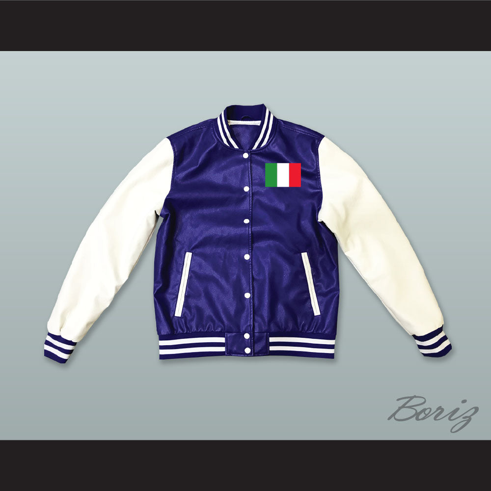 Italia Blue and White Lab Leather Varsity Letterman Jacket