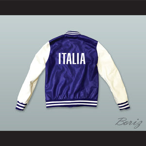 Italia Blue and White Lab Leather Varsity Letterman Jacket