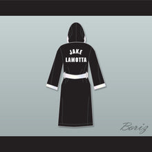 Load image into Gallery viewer, Jake Lamotta Black Satin Full Boxing Robe with Hood