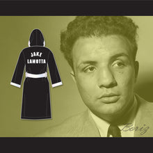 Load image into Gallery viewer, Jake Lamotta Black Satin Full Boxing Robe with Hood