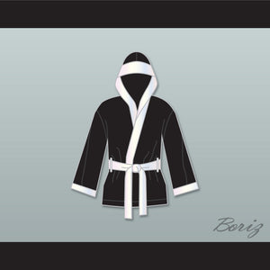 Jake Lamotta Black Satin Half Boxing Robe with Hood