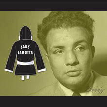 Load image into Gallery viewer, Jake Lamotta Black Satin Half Boxing Robe with Hood