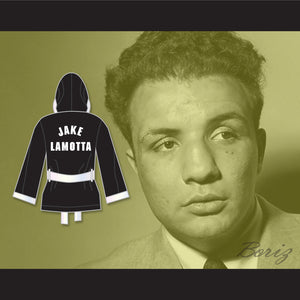 Jake Lamotta Black Satin Half Boxing Robe with Hood