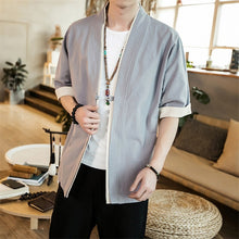 Load image into Gallery viewer, JDDTON Summer Men's Linen Kimono Long Cardigan Outerwear Coats Fashion Streetwear Short Loose Male Jackets Casual Overcoat JE005