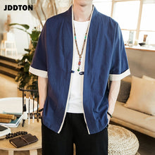 Load image into Gallery viewer, JDDTON Summer Men's Linen Kimono Long Cardigan Outerwear Coats Fashion Streetwear Short Loose Male Jackets Casual Overcoat JE005