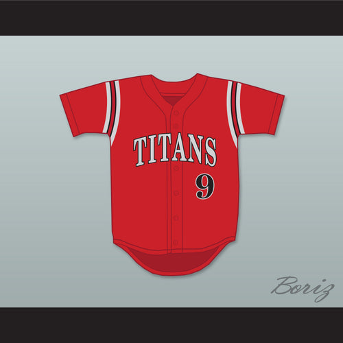 JT Realmuto 9 Carl Albert High School Titans Red Baseball Jersey 1