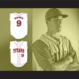 JT Realmuto 9 Carl Albert High School Titans White Baseball Jersey 2