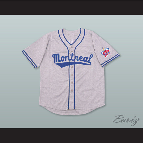 Jackie Robinson 9 Montreal Royals Gray Button Down Baseball Jersey