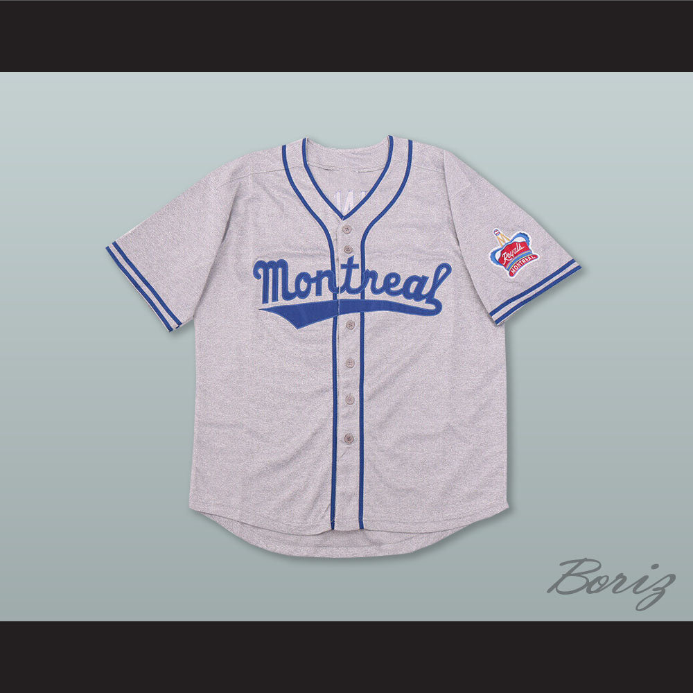 Jackie Robinson 9 Montreal Royals Gray Button Down Baseball Jersey
