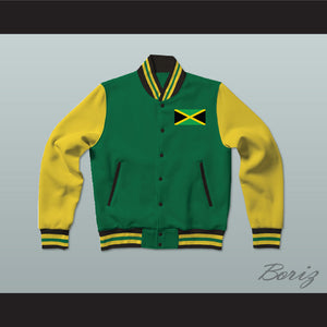 Jamaica Green Varsity Letterman Jacket-Style Sweatshirt