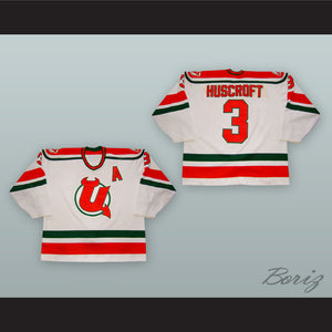 Jamie Huscroft 3 Utica Devils White Hockey Jersey