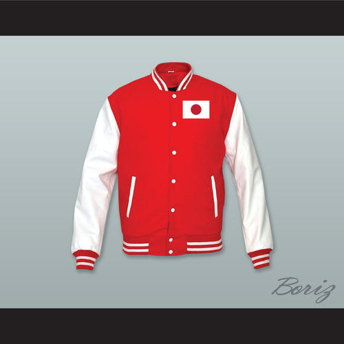 Japan Red Wool and White Lab Leather Varsity Letterman Jacket