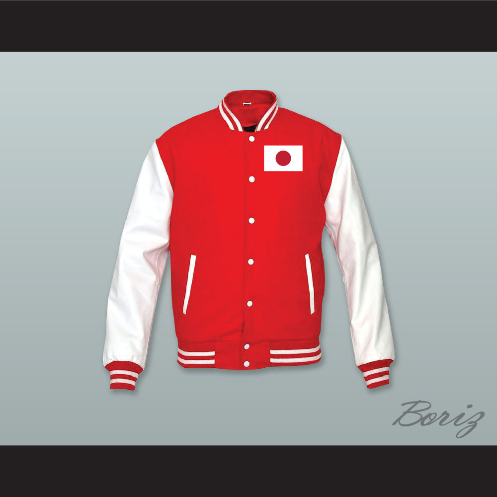 Japan Red Wool and White Lab Leather Varsity Letterman Jacket