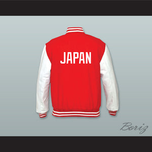 Japan Red Wool and White Lab Leather Varsity Letterman Jacket