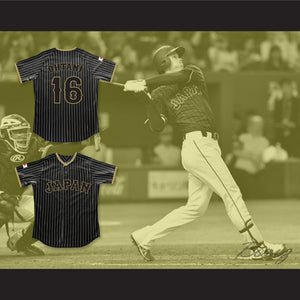 Shohei Ohtani 16 Japan Samurai Black Pinstriped Baseball Jersey 2