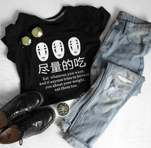 Load image into Gallery viewer, Japanese Anime Eat Whatever You Want Funny Sayings T-Shirt Women Harajuku Fashion Cute Casual Black Tee aesthetic tumblr tops
