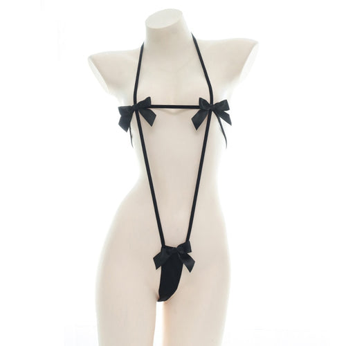 Japanese Micro Bikini Mini Bra and Panty Set Underwear Women Kawaii Bow Cow Cosplay Bondage Lingerie Cute Thong Stripper Outfit