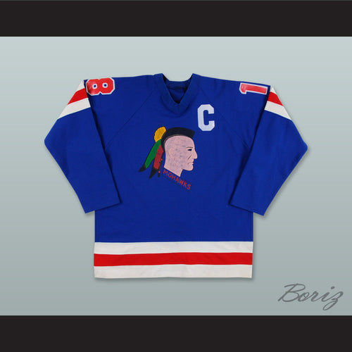 Jeff Carlson 18 Muskegon Mohawks Blue Hockey Jersey
