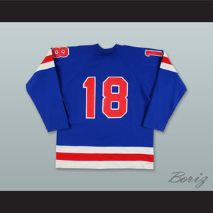 Jeff Carlson 18 Muskegon Mohawks Blue Hockey Jersey
