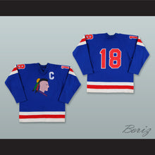Load image into Gallery viewer, Jeff Carlson 18 Muskegon Mohawks Blue Hockey Jersey